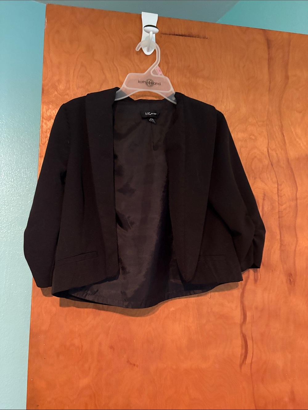 Iz Byer Black Cropped Open-Front Blazer Jacket